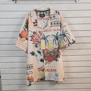 NWT Malibu by Drill Clothing Co. Paradise Island Print Men's Vacation Shirt 2XL